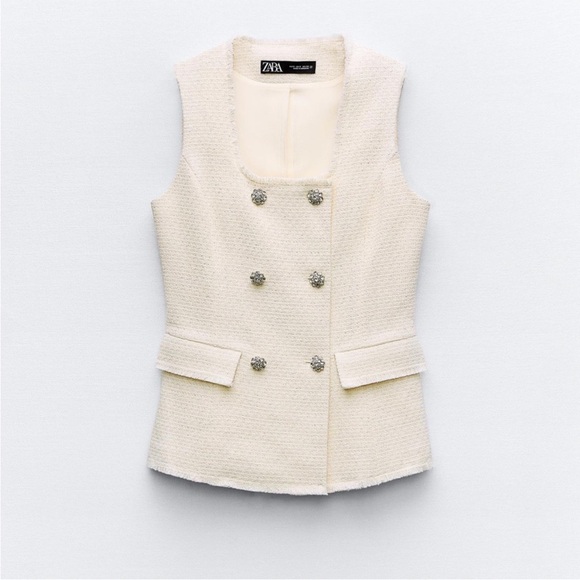 ZARA STRUCTURED METALLIC THREAD LONG VEST - Picture 6 of 7